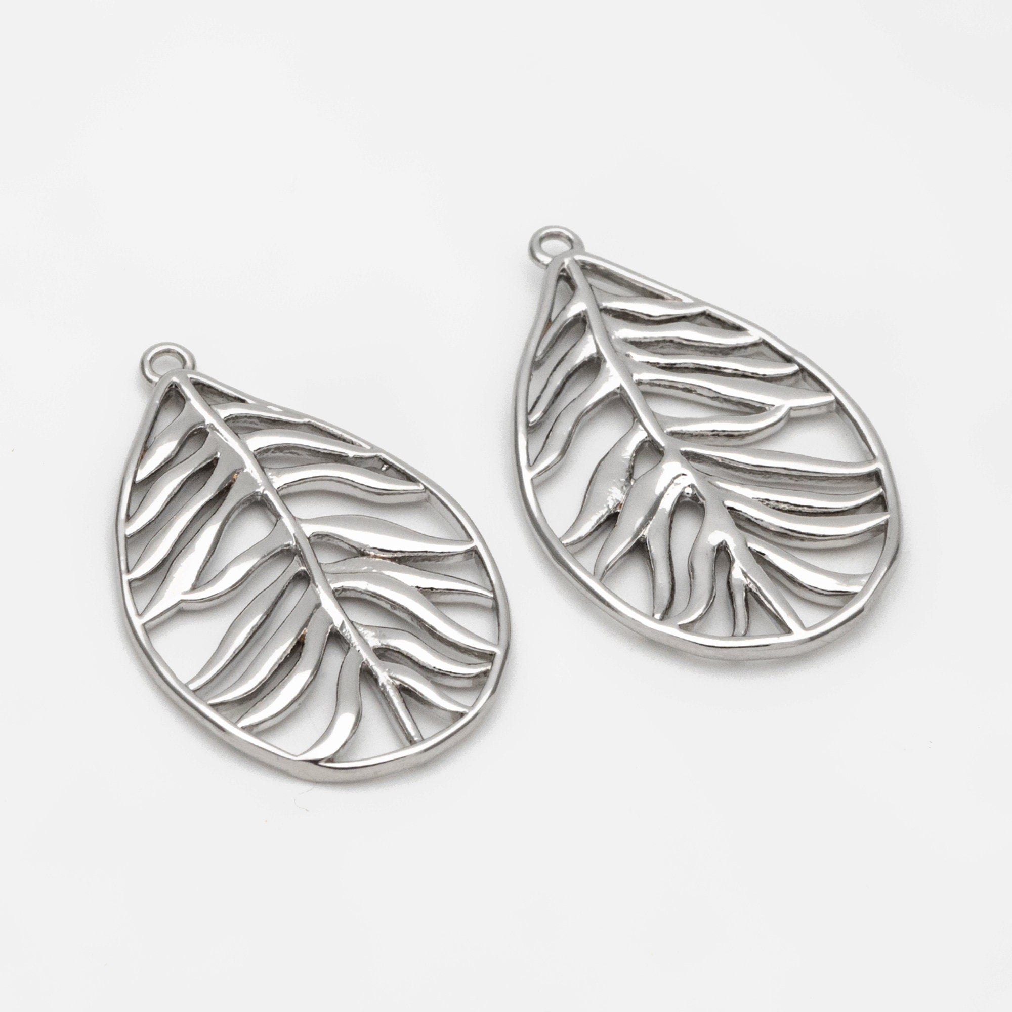 10pcs Gold/ Silver Hollow Leaf Pendants 27x17mm, 18K Gold/ Rhodium plated Brass Leaf Charms (GB-3057-B)